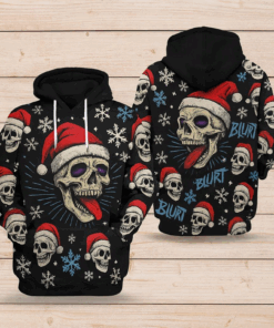 Gothic Christmas Skull Hoodie, 3D Santa Tongue Pullover, Dark Holiday Sweatshirt, Funny Grunge Xmas Gift for Men & Women